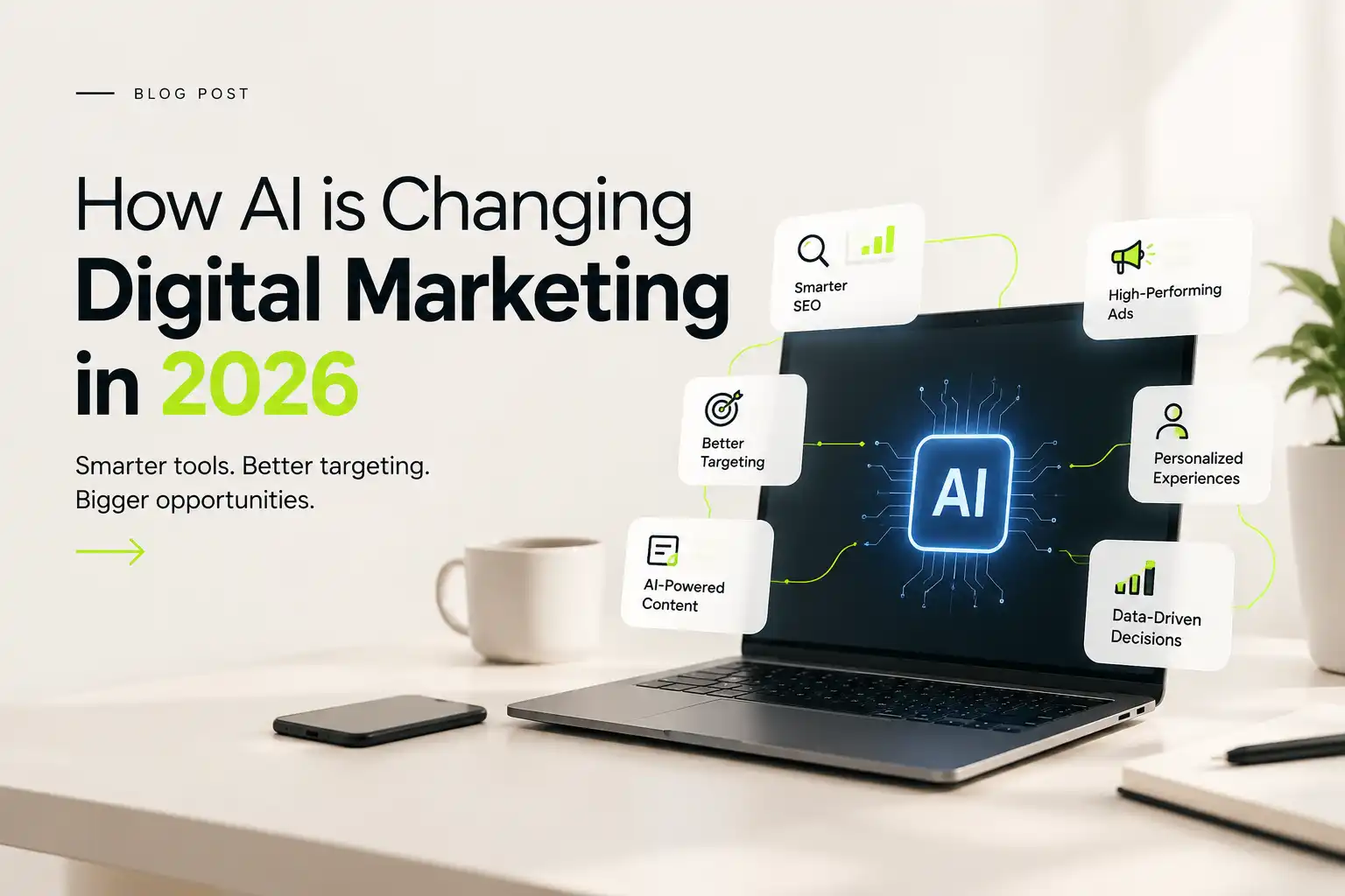 AI tools supporting digital marketing strategy on a laptop
